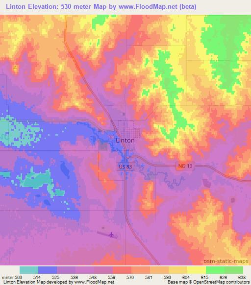 Linton,US Elevation Map