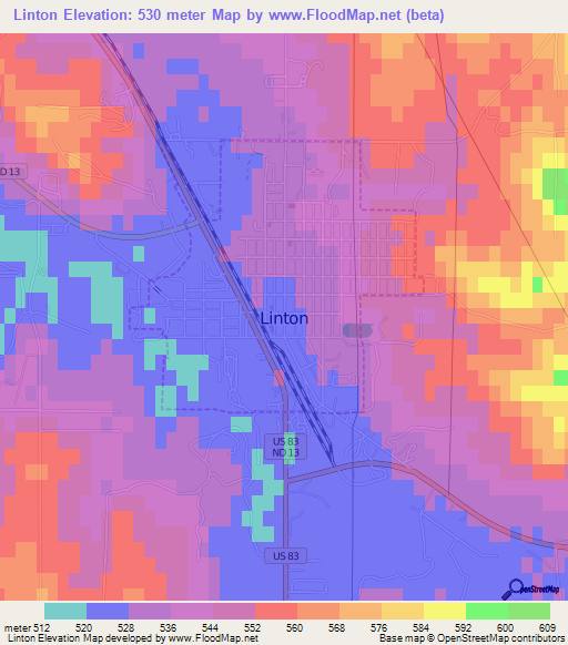 Linton,US Elevation Map