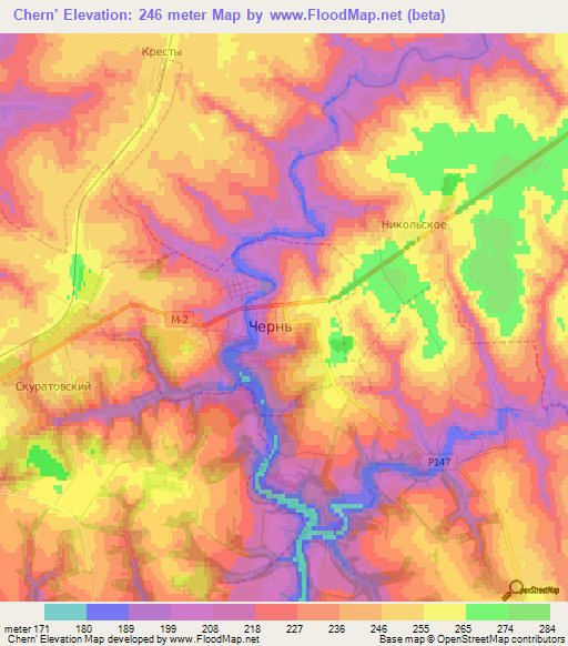 Chern',Russia Elevation Map