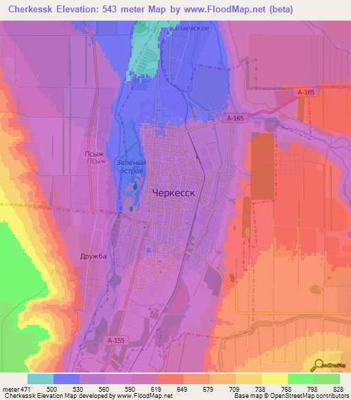 Cherkessk,Russia Elevation Map