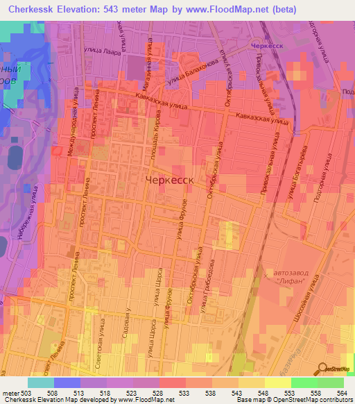 Cherkessk,Russia Elevation Map