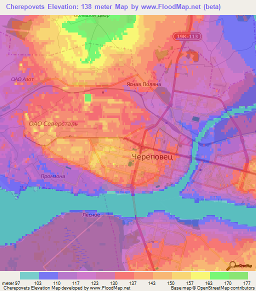 Cherepovets,Russia Elevation Map