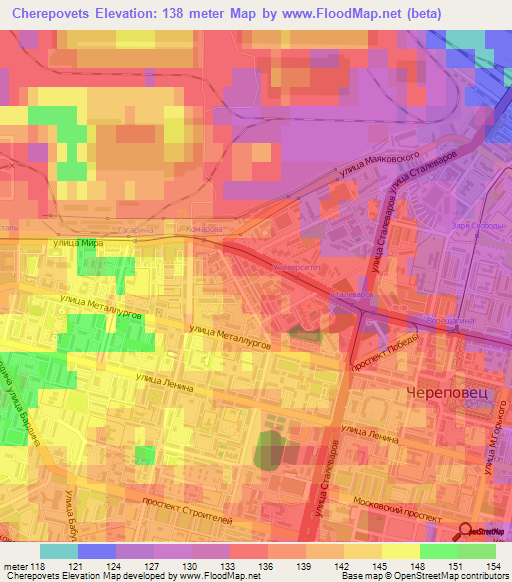 Cherepovets,Russia Elevation Map