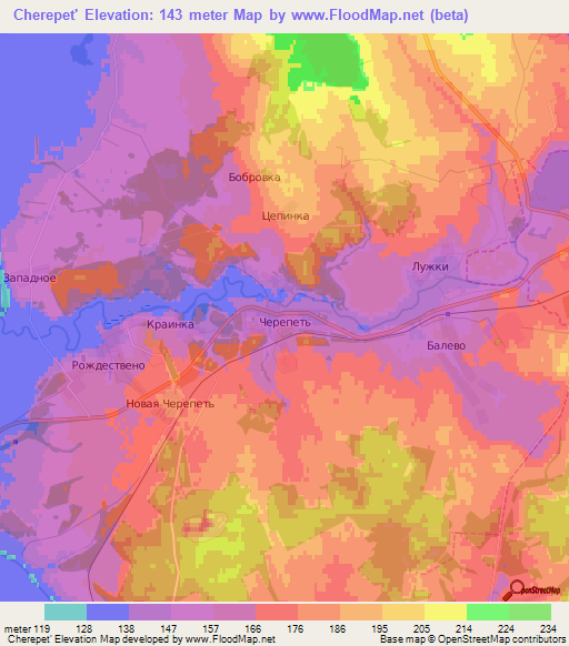 Cherepet',Russia Elevation Map