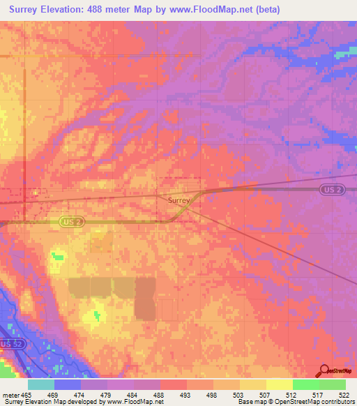 Surrey,US Elevation Map