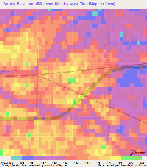 Surrey,US Elevation Map