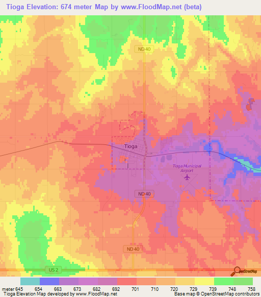 Tioga,US Elevation Map