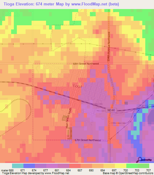 Tioga,US Elevation Map