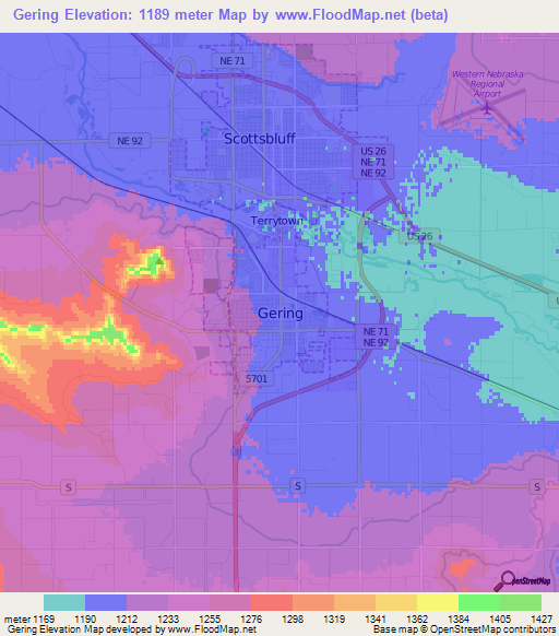 Gering,US Elevation Map