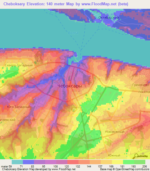 Cheboksary,Russia Elevation Map