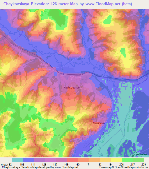 Chaykovskaya,Russia Elevation Map