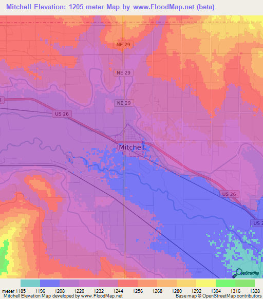 Mitchell,US Elevation Map