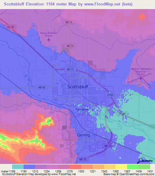 Scottsbluff,US Elevation Map