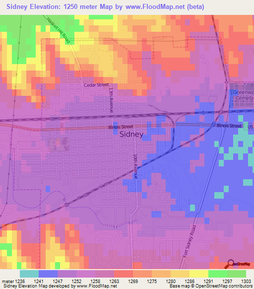 Sidney,US Elevation Map