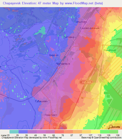 Chapayevsk,Russia Elevation Map