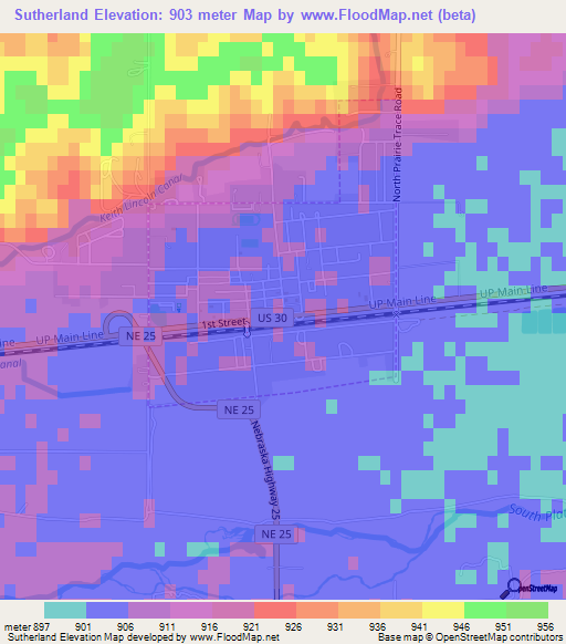 Sutherland,US Elevation Map