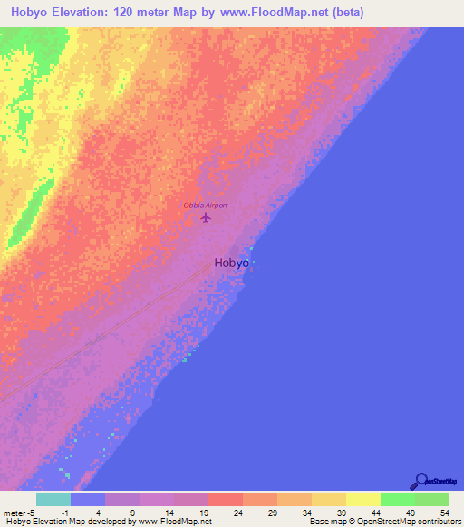 Hobyo,Somalia Elevation Map