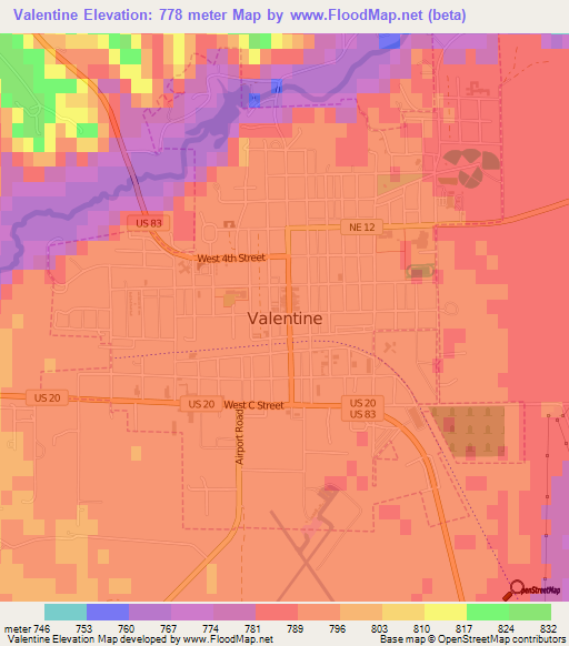 Valentine,US Elevation Map