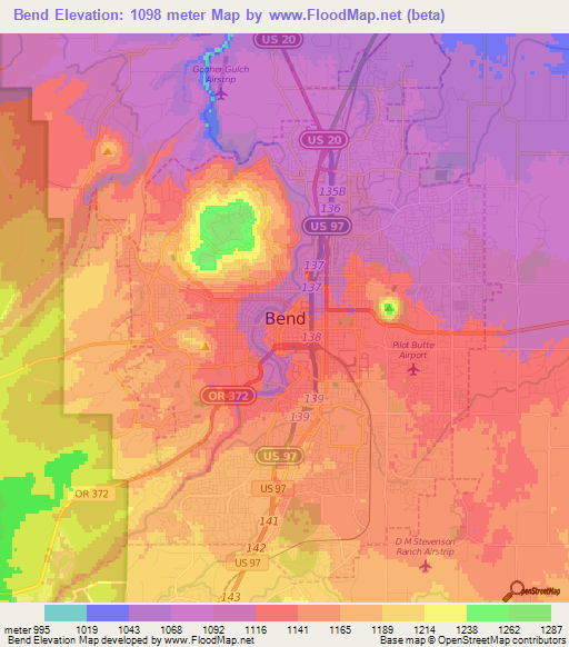 Bend,US Elevation Map