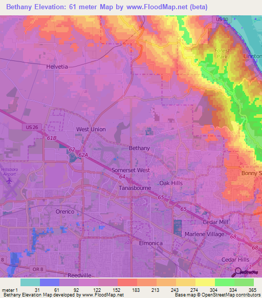 Bethany,US Elevation Map