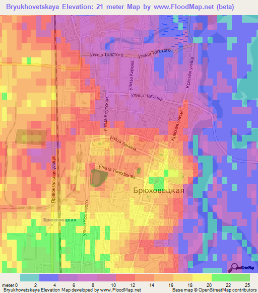 Bryukhovetskaya,Russia Elevation Map