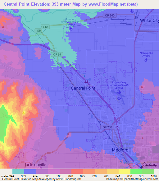 Central Point,US Elevation Map