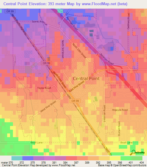 Central Point,US Elevation Map