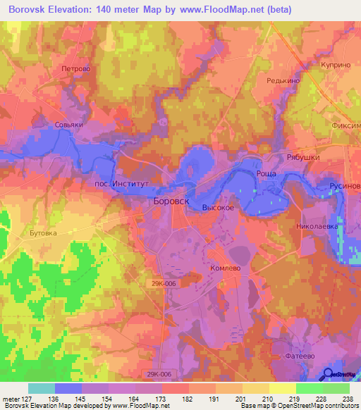 Borovsk,Russia Elevation Map