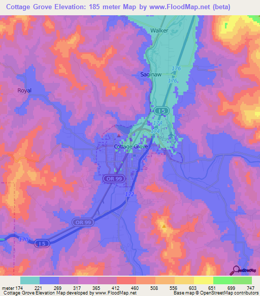 Cottage Grove,US Elevation Map