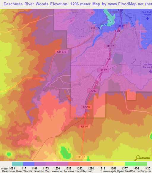 Deschutes River Woods,US Elevation Map