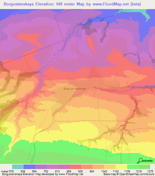 Borgustanskaya,Russia Elevation Map