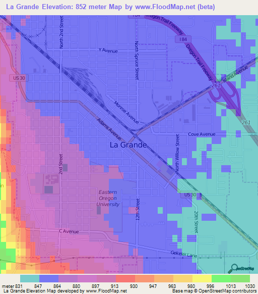 La Grande,US Elevation Map