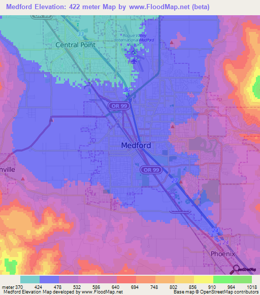 Medford,US Elevation Map