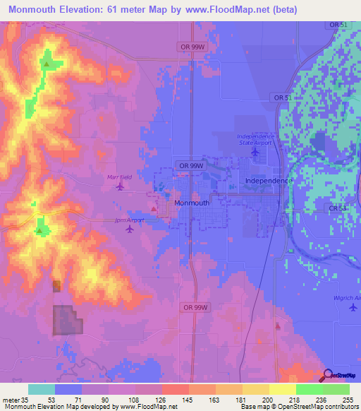 Monmouth,US Elevation Map