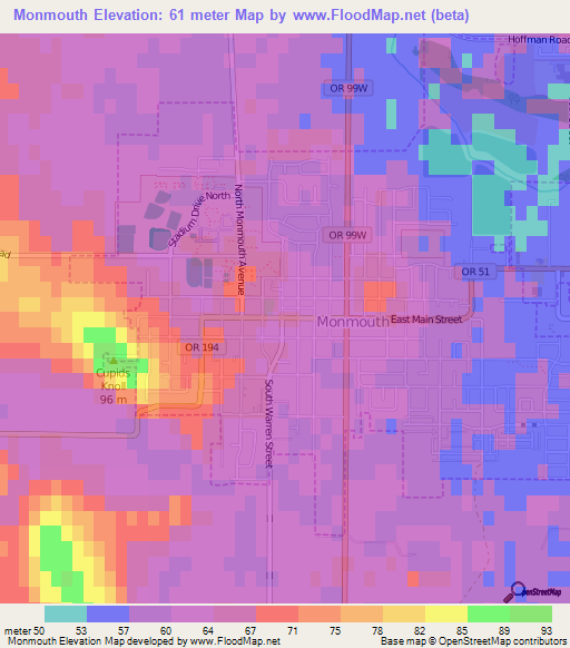 Monmouth,US Elevation Map