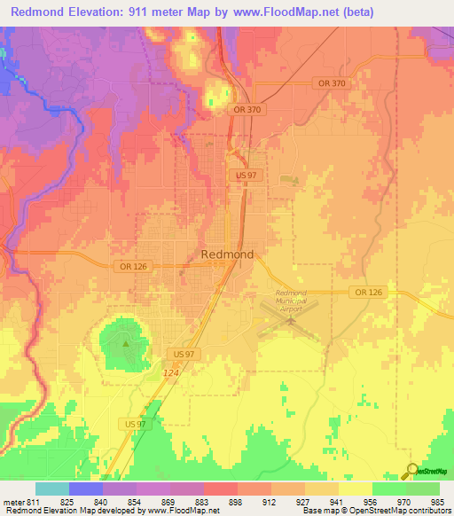 Redmond,US Elevation Map