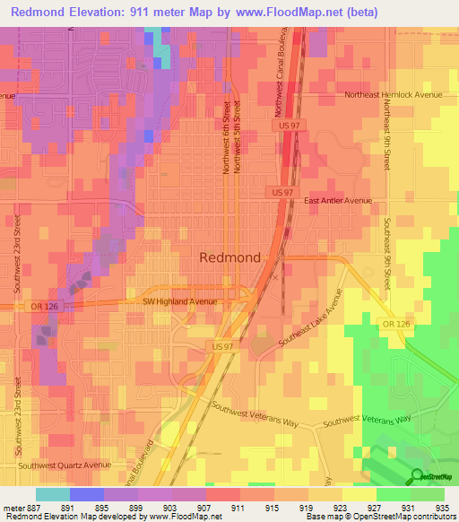 Redmond,US Elevation Map