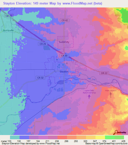 Stayton,US Elevation Map