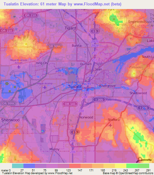 Tualatin,US Elevation Map