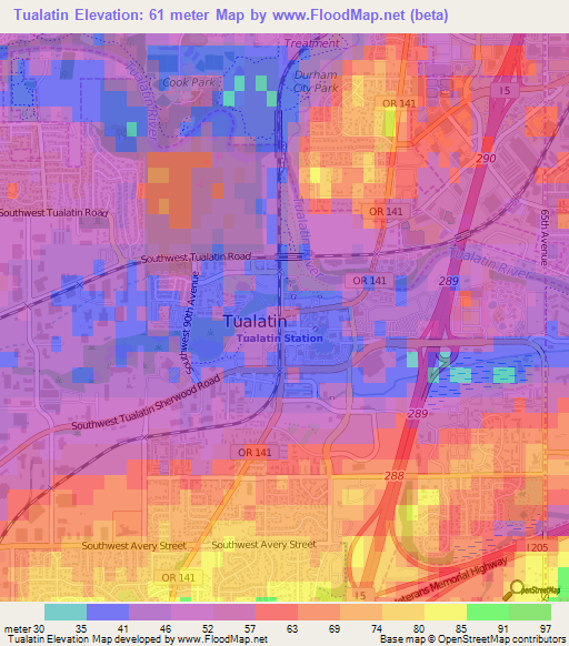 Tualatin,US Elevation Map