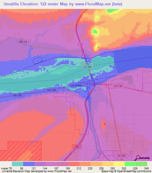 Umatilla,US Elevation Map