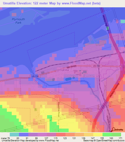 Umatilla,US Elevation Map