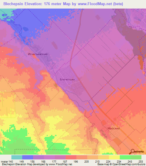 Blechepsin,Russia Elevation Map