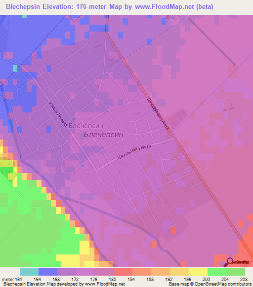 Blechepsin,Russia Elevation Map