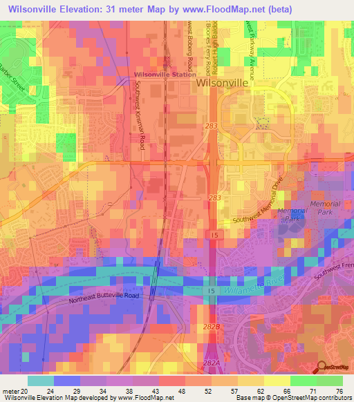 Wilsonville,US Elevation Map