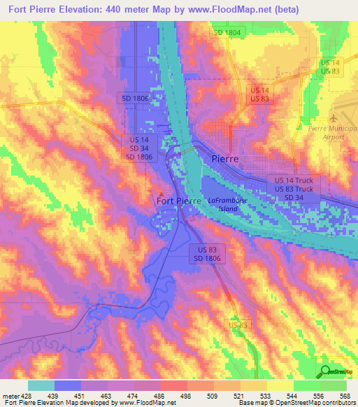 Fort Pierre,US Elevation Map