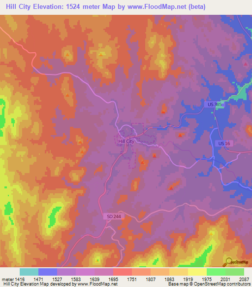 Hill City,US Elevation Map