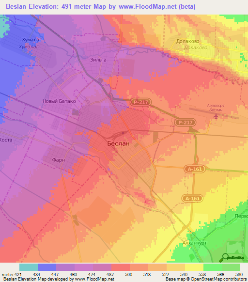 Beslan,Russia Elevation Map