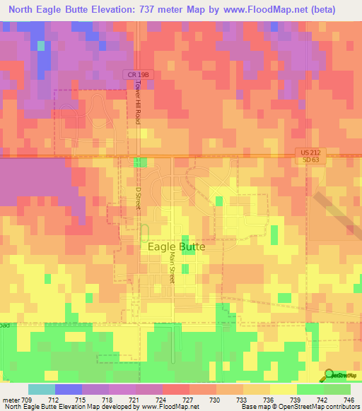 North Eagle Butte,US Elevation Map