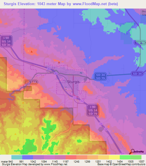 Sturgis,US Elevation Map